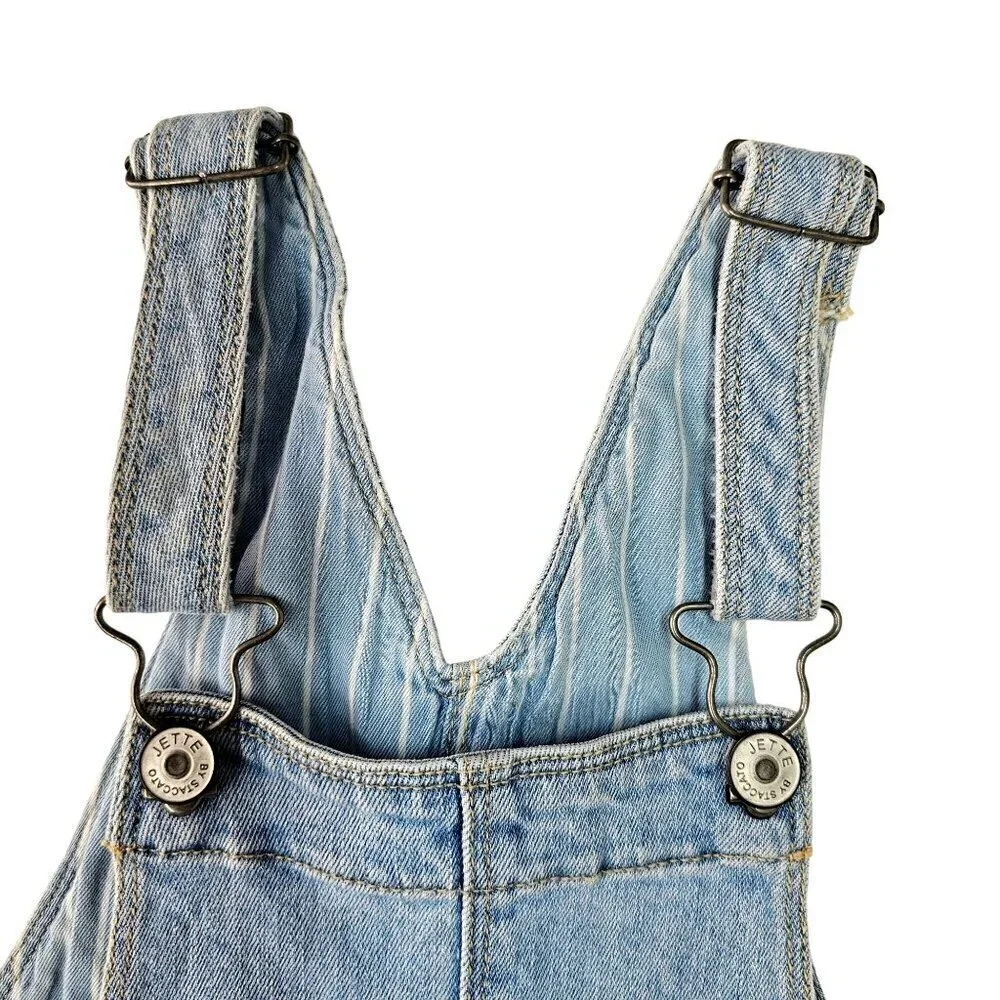Jette Kids Denim Shorts Bib Overalls Girls 7/8 Cotton Stretch Lightwash Unicorn